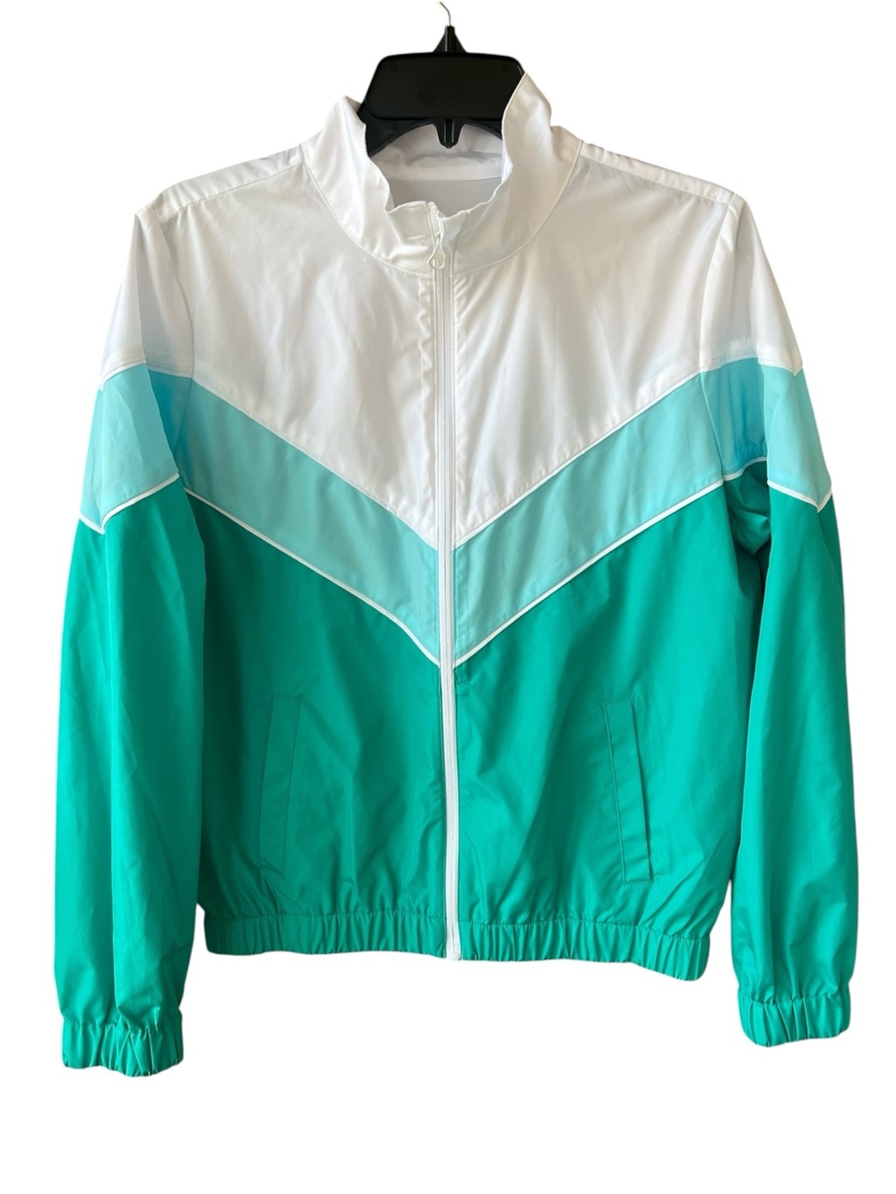 Ideology New w Tag Sz M Womens White & Teal Colorblock Bomber Jacket Ski Jacket
